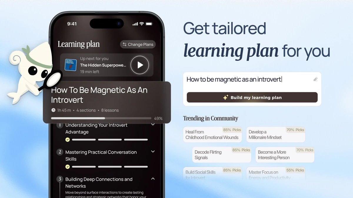 BeFreed personalized learning plan with progress tracking—top Deepstash alternative learning app feature