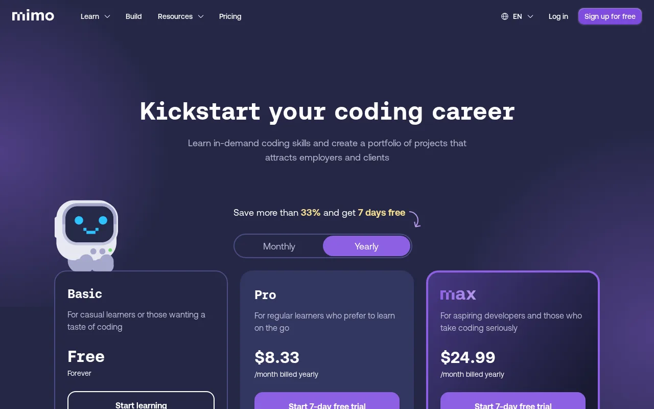 Mimo coding app pricing page 2026
