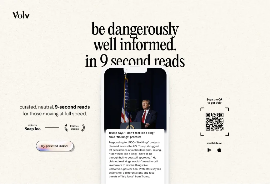 Volv 9-second news summary app interface (source: og:image)