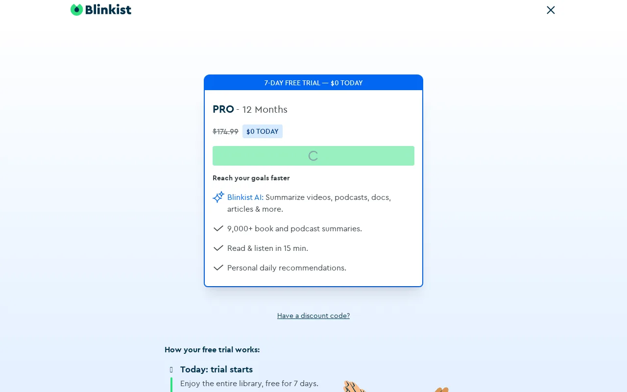 Blinkist pricing page showing Premium and Pro plan options