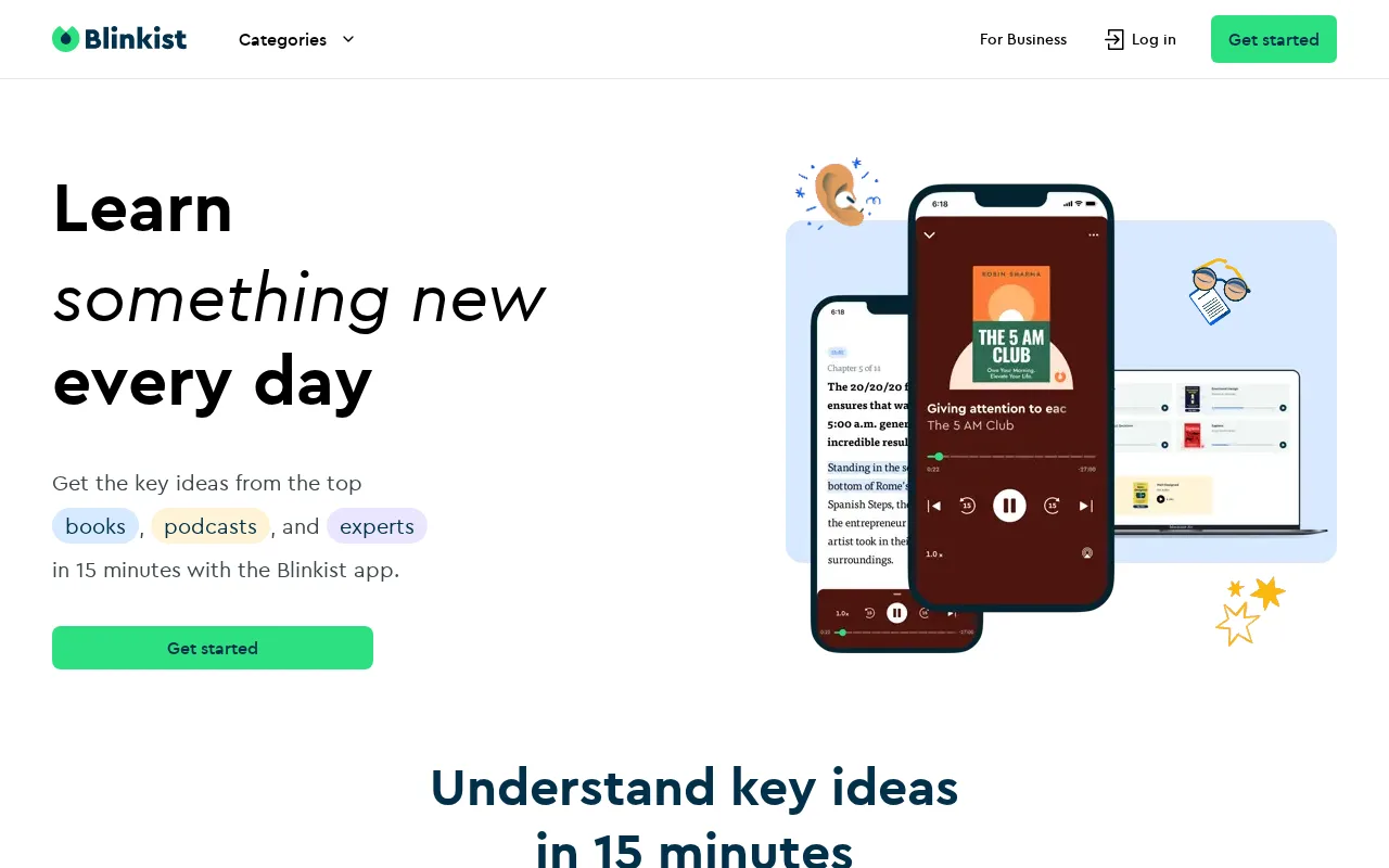 Blinkist homepage showing book summary features